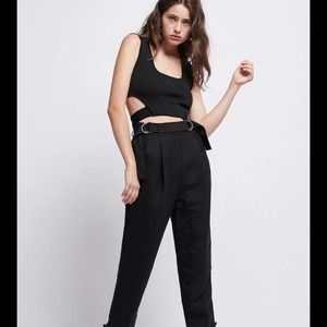 Aje Wool Blend Black Cropped Belted Trouser Pants AU 6 US 2